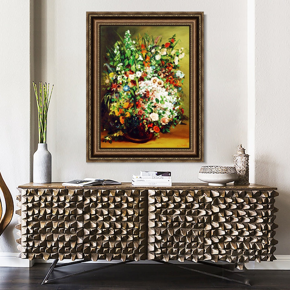 INVIN ART Framed Canvas Art Giclee Print vase fleurs by Gustave Courbet Wall Art