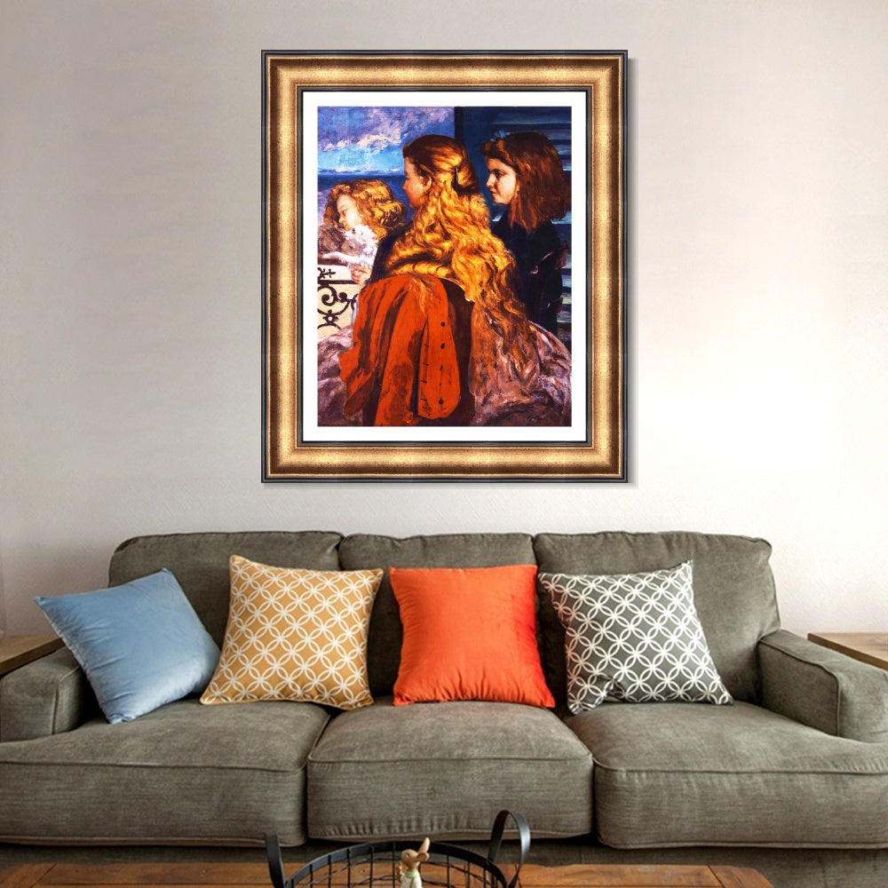 INVIN ART Framed Canvas Art Giclee Print Jeunes Anglaises by Gustave Courbet Wall Art