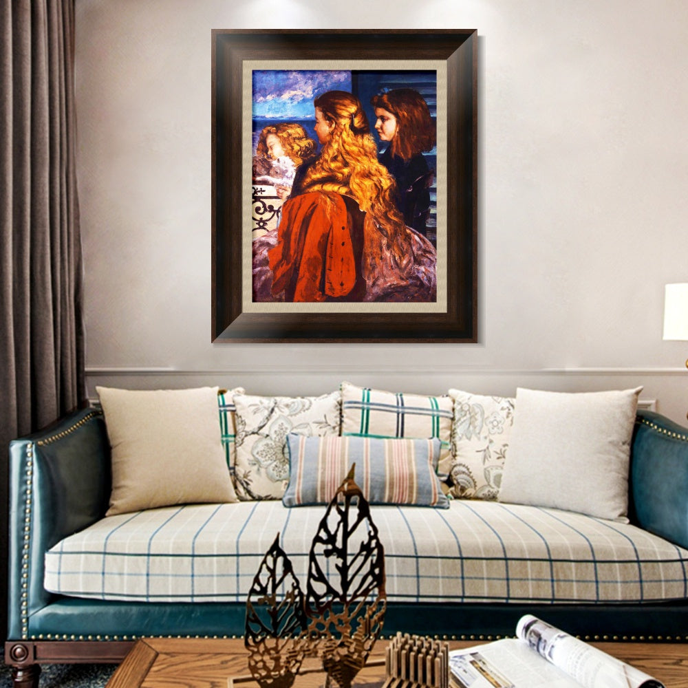 INVIN ART Framed Canvas Art Giclee Print Jeunes Anglaises by Gustave Courbet Wall Art