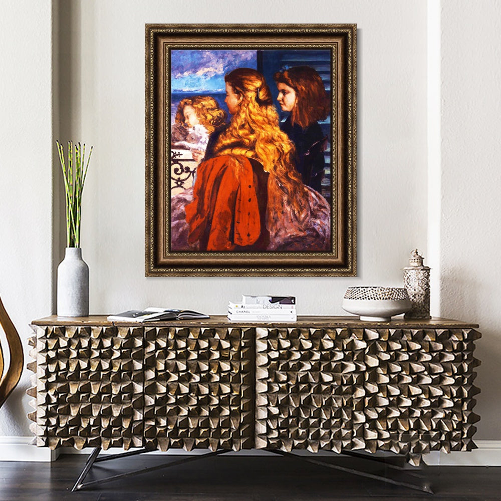 INVIN ART Framed Canvas Art Giclee Print Jeunes Anglaises by Gustave Courbet Wall Art