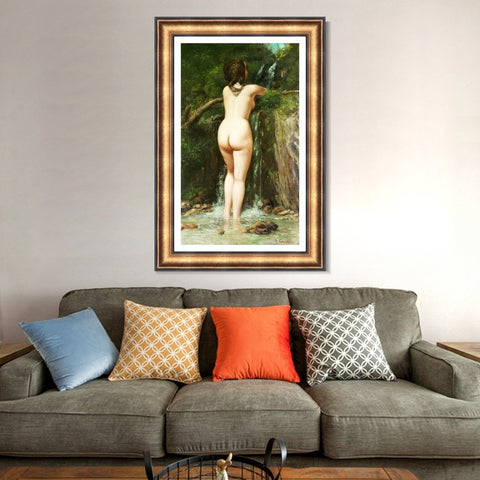 INVIN ART Framed Canvas Art Giclee Print La sorgente (1862) by Gustave Courbet Wall Art Living Room Home Office Decorations