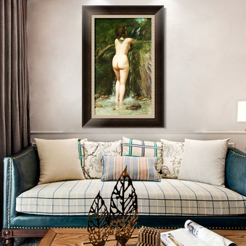 INVIN ART Framed Canvas Art Giclee Print La sorgente (1862) by Gustave Courbet Wall Art Living Room Home Office Decorations
