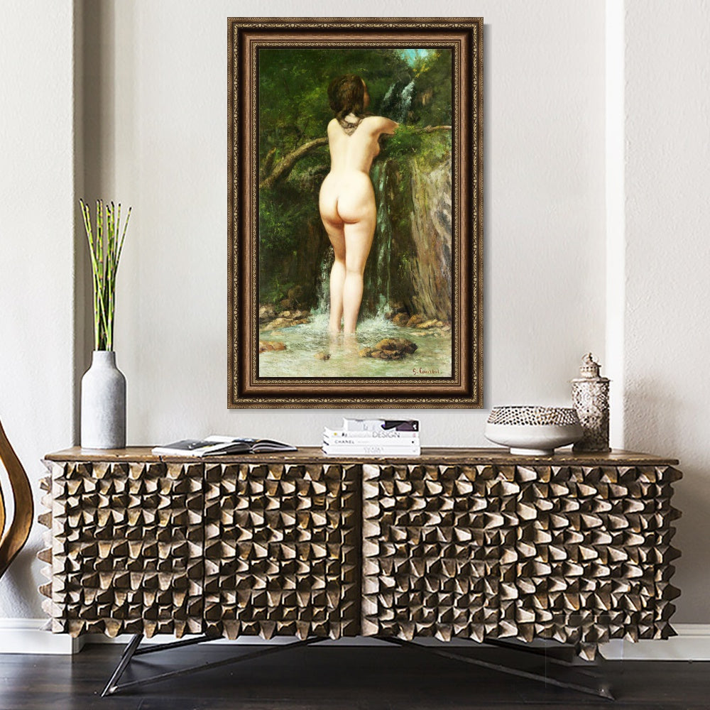 INVIN ART Framed Canvas Art Giclee Print La sorgente (1862) by Gustave Courbet Wall Art