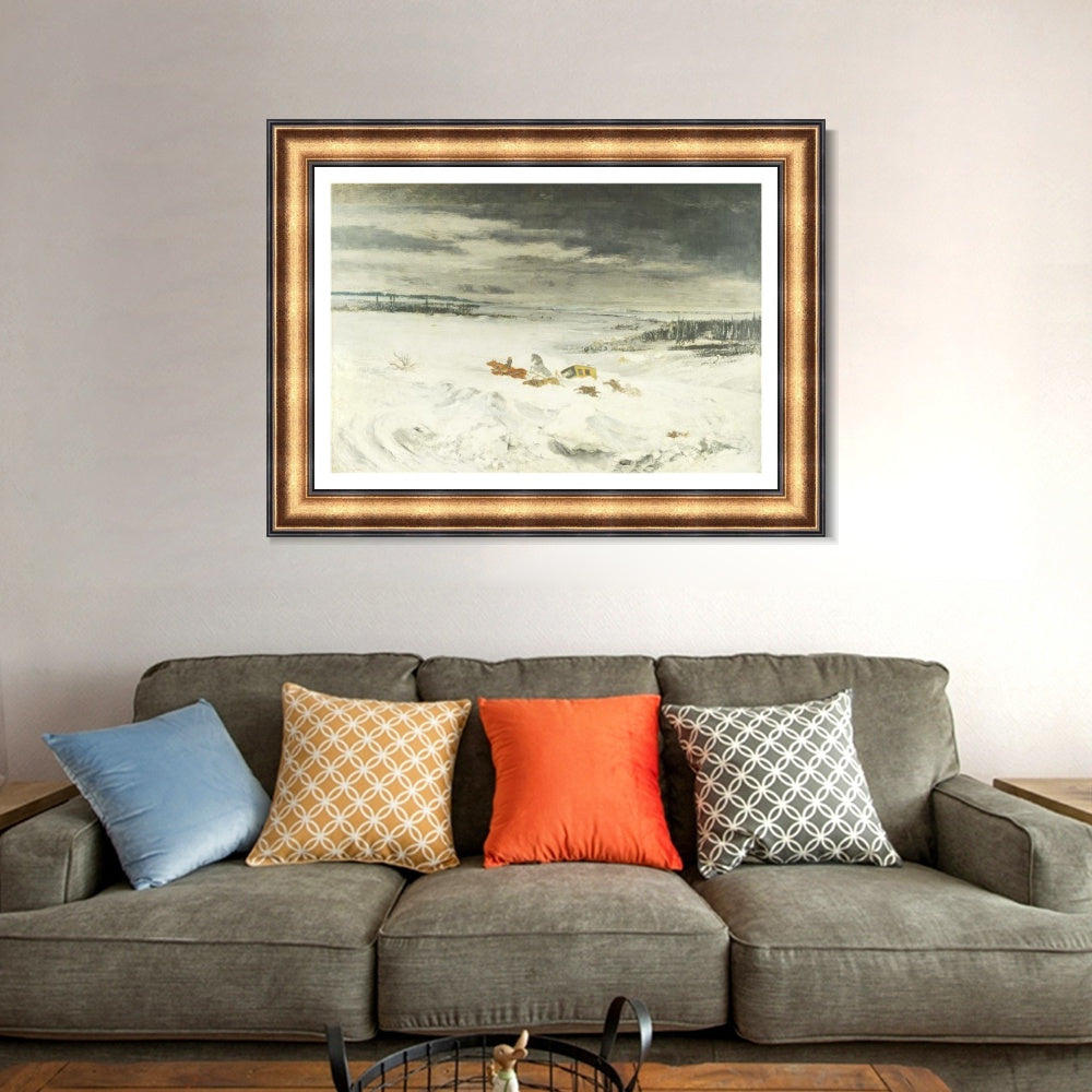INVIN ART Framed Canvas Art Giclee Print The Diligence in the Snow, 1860 by Gustave Courbet Wall Art