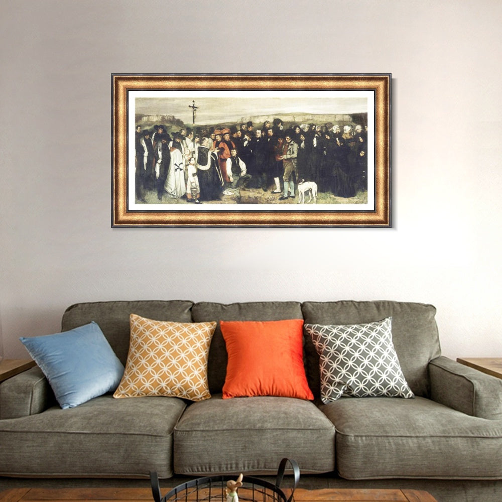 INVIN ART Framed Canvas Art Giclee Print Burial at Ornans by Gustave Courbet Wall Art