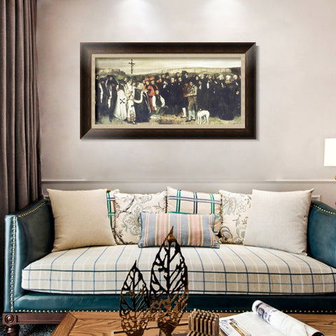 INVIN ART Framed Canvas Art Giclee Print Burial at Ornans by Gustave Courbet Wall Art Living Room Home Office Decorations