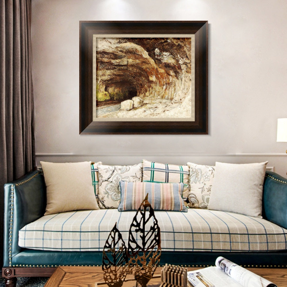 INVIN ART Framed Canvas Art Giclee Print Grotto of Sarrazine near Nans sous Sainte Anne by Gustave Courbet Wall Art (Vintage Embossed Gold frame,24"x24")