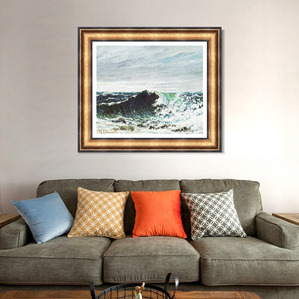 INVIN ART Framed Canvas Art Giclee Print The Wave by Gustave Courbet Wall Art