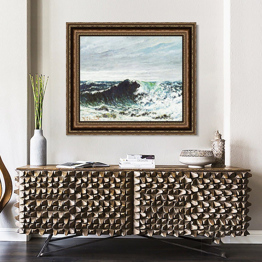 INVIN ART Framed Canvas Art Giclee Print The Wave by Gustave Courbet Wall Art