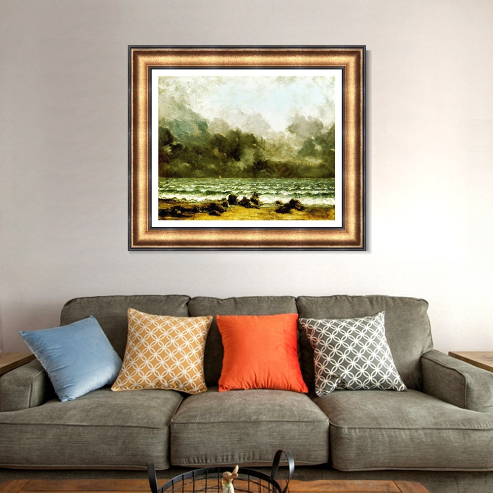 INVIN ART Framed Canvas Art Giclee Print The Sea by Gustave Courbet Wall Art