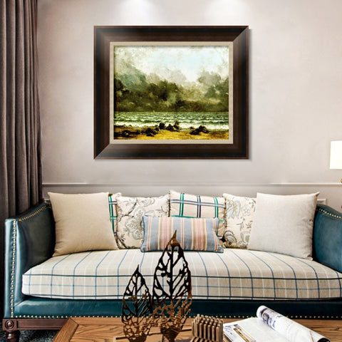 INVIN ART Framed Canvas Art Giclee Print The Sea by Gustave Courbet Wall Art Living Room Home Office Decorations