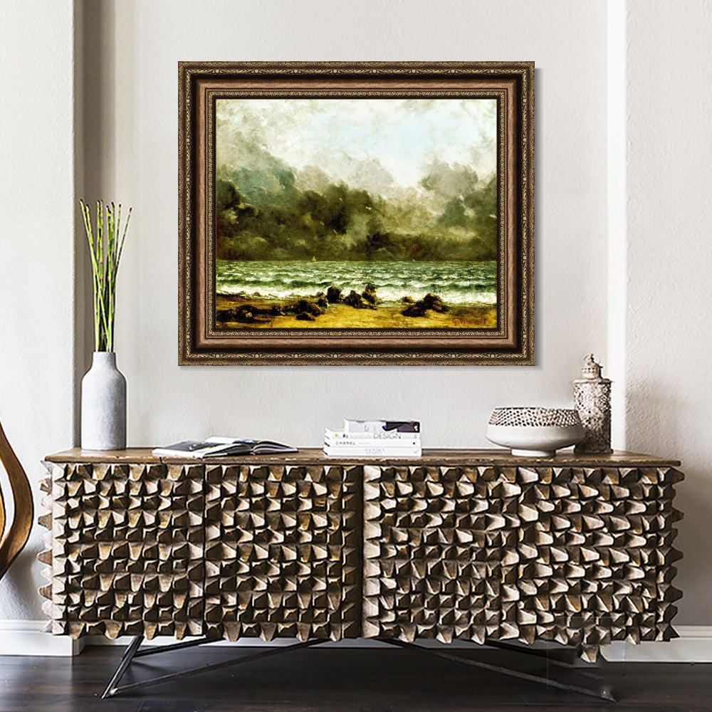 INVIN ART Framed Canvas Art Giclee Print The Sea by Gustave Courbet Wall Art