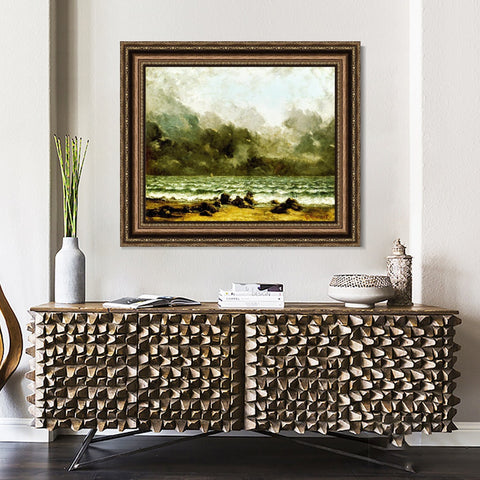INVIN ART Framed Canvas Art Giclee Print The Sea by Gustave Courbet Wall Art Living Room Home Office Decorations