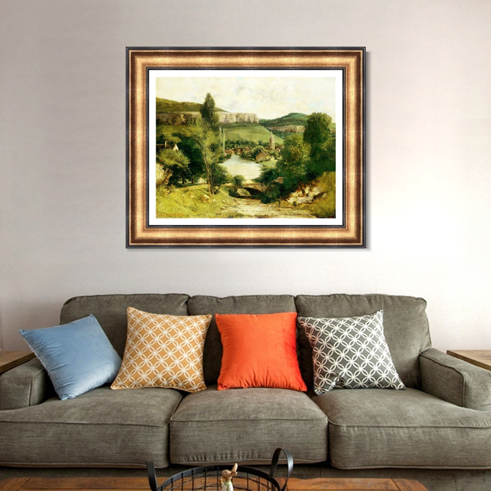 INVIN ART Framed Canvas Art Giclee Print View of Ornans by Gustave Courbet Wall Art