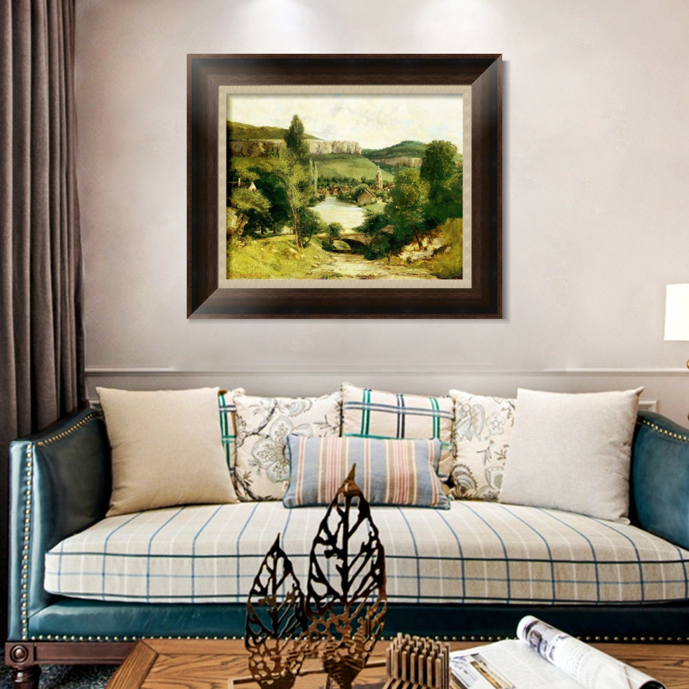 INVIN ART Framed Canvas Art Giclee Print View of Ornans by Gustave Courbet Wall Art