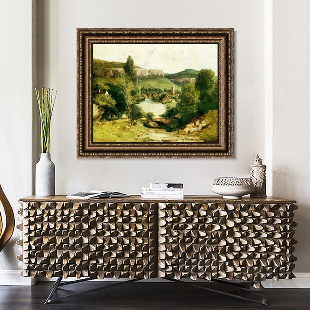 INVIN ART Framed Canvas Art Giclee Print View of Ornans by Gustave Courbet Wall Art