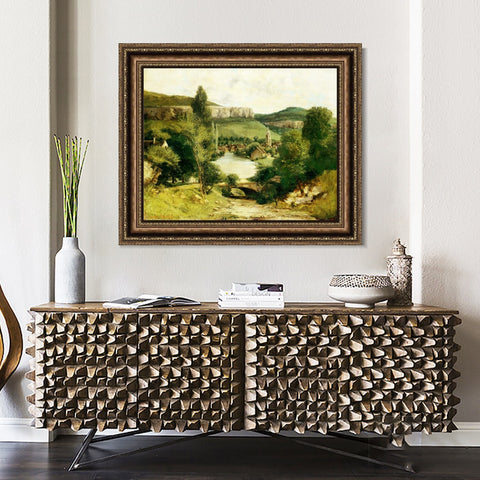 INVIN ART Framed Canvas Art Giclee Print View of Ornans by Gustave Courbet Wall Art Living Room Home Office Decorations