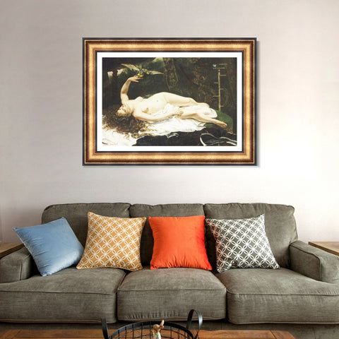 INVIN ART Framed Canvas Art Giclee Print Donna con pappagallo (1866) by Gustave Courbet Wall Art Living Room Home Office Decorations