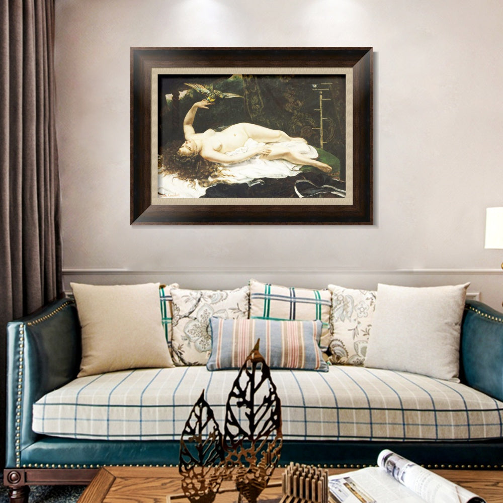 INVIN ART Framed Canvas Art Giclee Print Donna con pappagallo (1866) by Gustave Courbet Wall Art