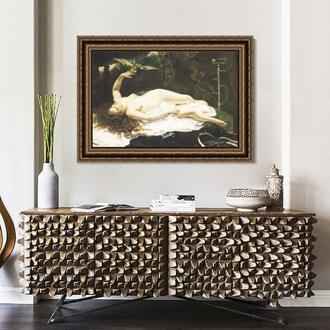 INVIN ART Framed Canvas Art Giclee Print Donna con pappagallo (1866) by Gustave Courbet Wall Art Living Room Home Office Decorations