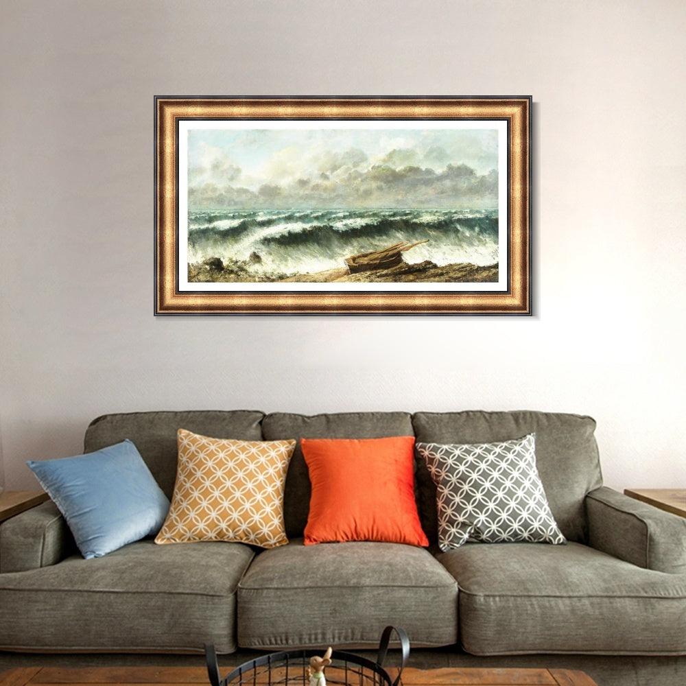 INVIN ART Framed Canvas Art Giclee Print Vagues by Gustave Courbet Wall Art