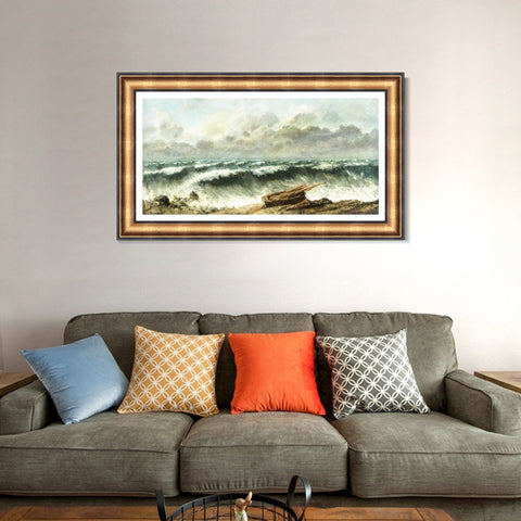 INVIN ART Framed Canvas Art Giclee Print Vagues by Gustave Courbet Wall Art Living Room Home Office Decorations