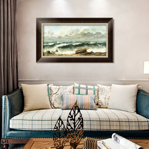 INVIN ART Framed Canvas Art Giclee Print Vagues by Gustave Courbet Wall Art Living Room Home Office Decorations
