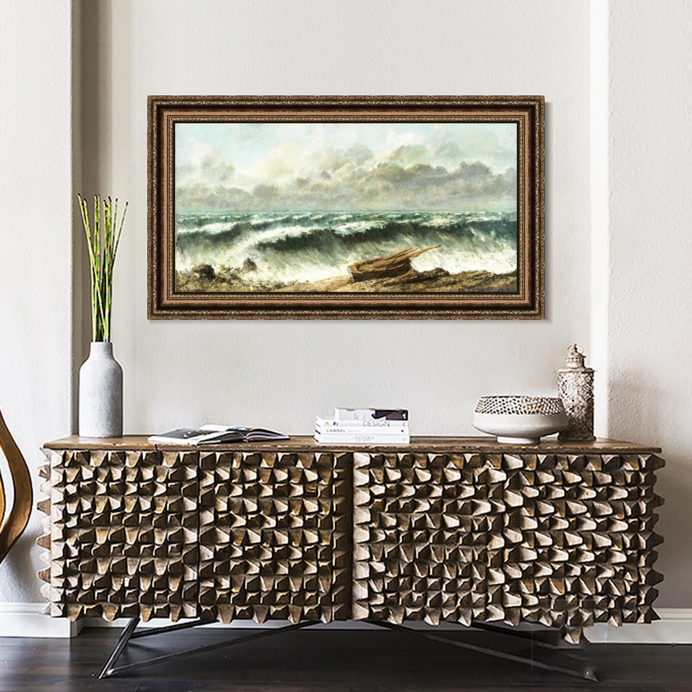 INVIN ART Framed Canvas Art Giclee Print Vagues by Gustave Courbet Wall Art