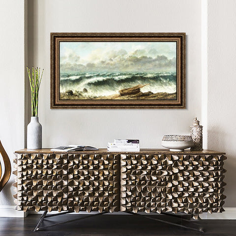 INVIN ART Framed Canvas Art Giclee Print Vagues by Gustave Courbet Wall Art Living Room Home Office Decorations