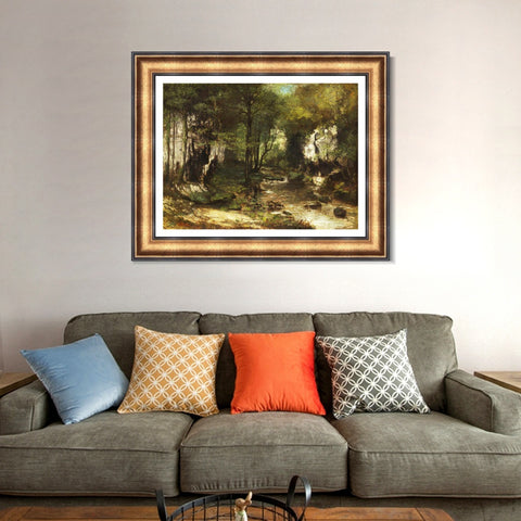 INVIN ART Framed Canvas Art Giclee Print The Stream (Le Ruisseau du Puits-Noir)(vallée de la Loue), 1855 by Gustave Courbet Wall Decorations