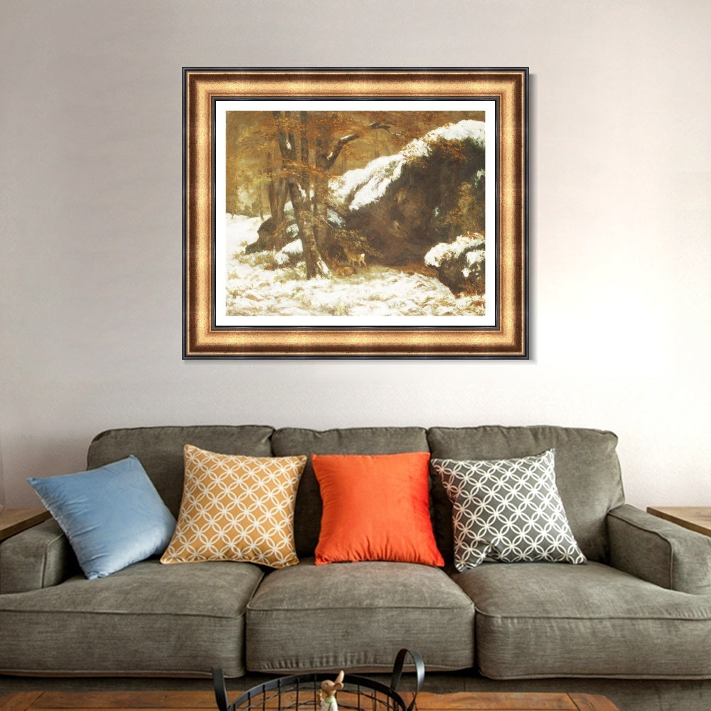 INVIN ART Framed Canvas Art Giclee Print The Deer, ca. 1865 by Gustave Courbet Wall Art