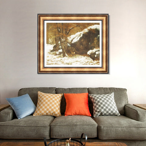 INVIN ART Framed Canvas Art Giclee Print The Deer, ca. 1865 by Gustave Courbet Wall Art Living Room Home Office Decorations