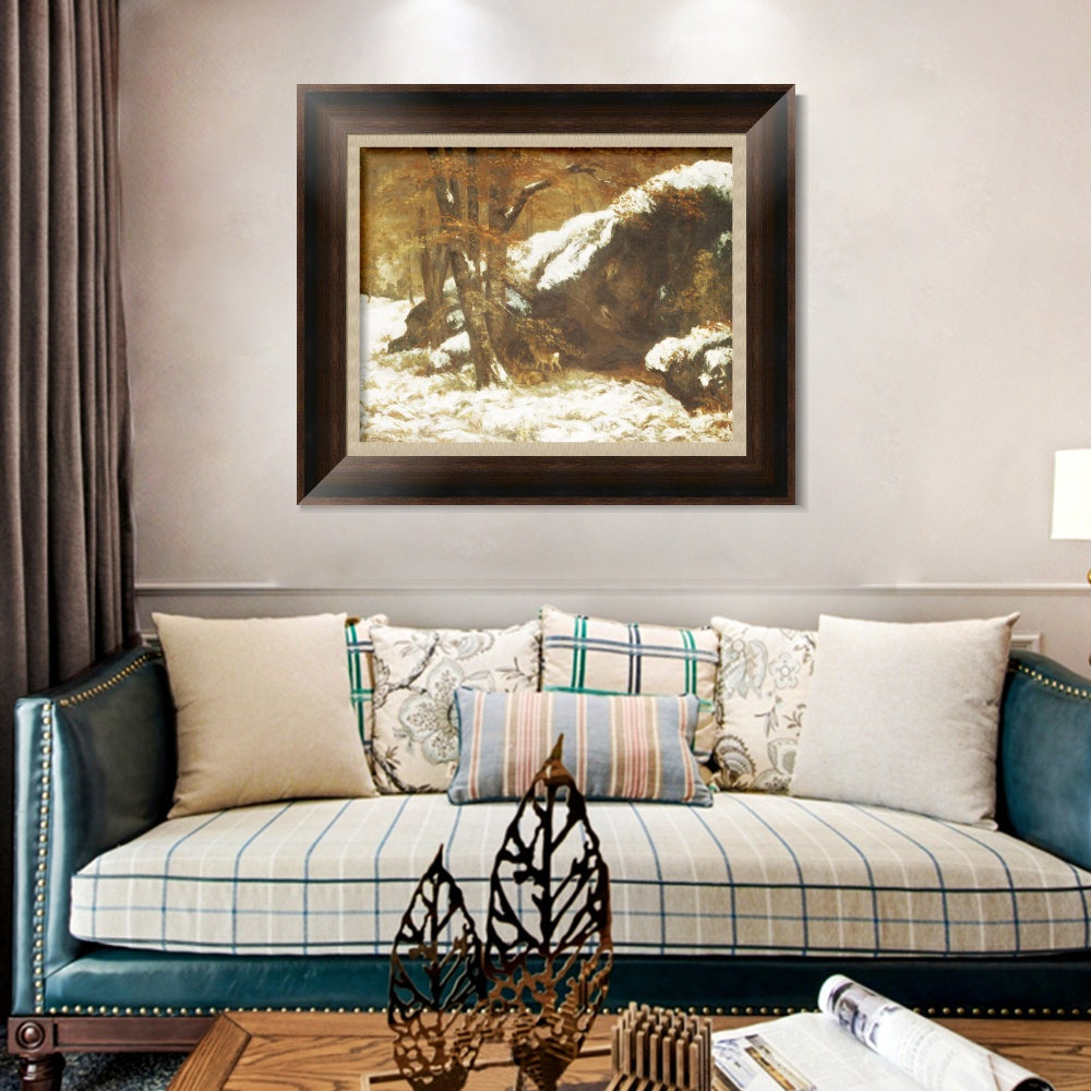 INVIN ART Framed Canvas Art Giclee Print The Deer, ca. 1865 by Gustave Courbet Wall Art