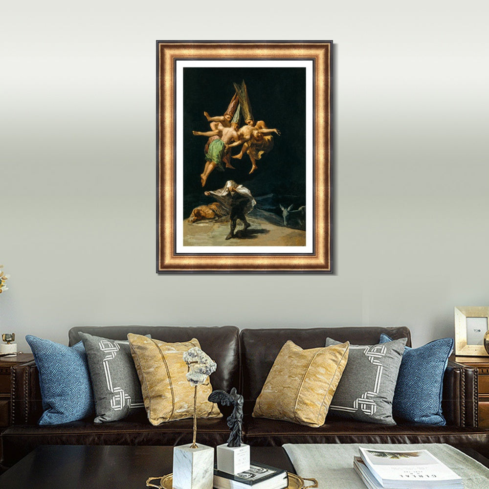 INVIN ART Framed Canvas Art Giclee Print The Witches Flight 1798 by Francisco De Goya Wall Art