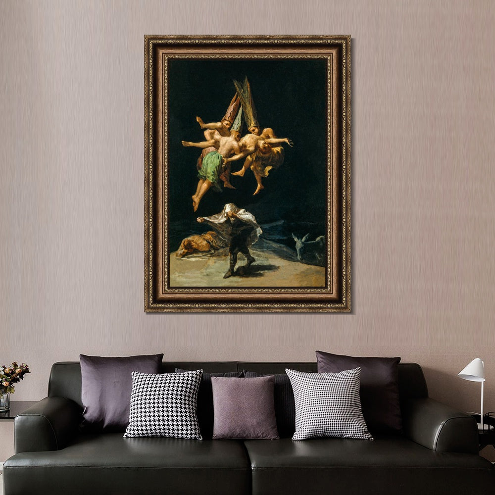 INVIN ART Framed Canvas Art Giclee Print The Witches Flight 1798 by Francisco De Goya Wall Art