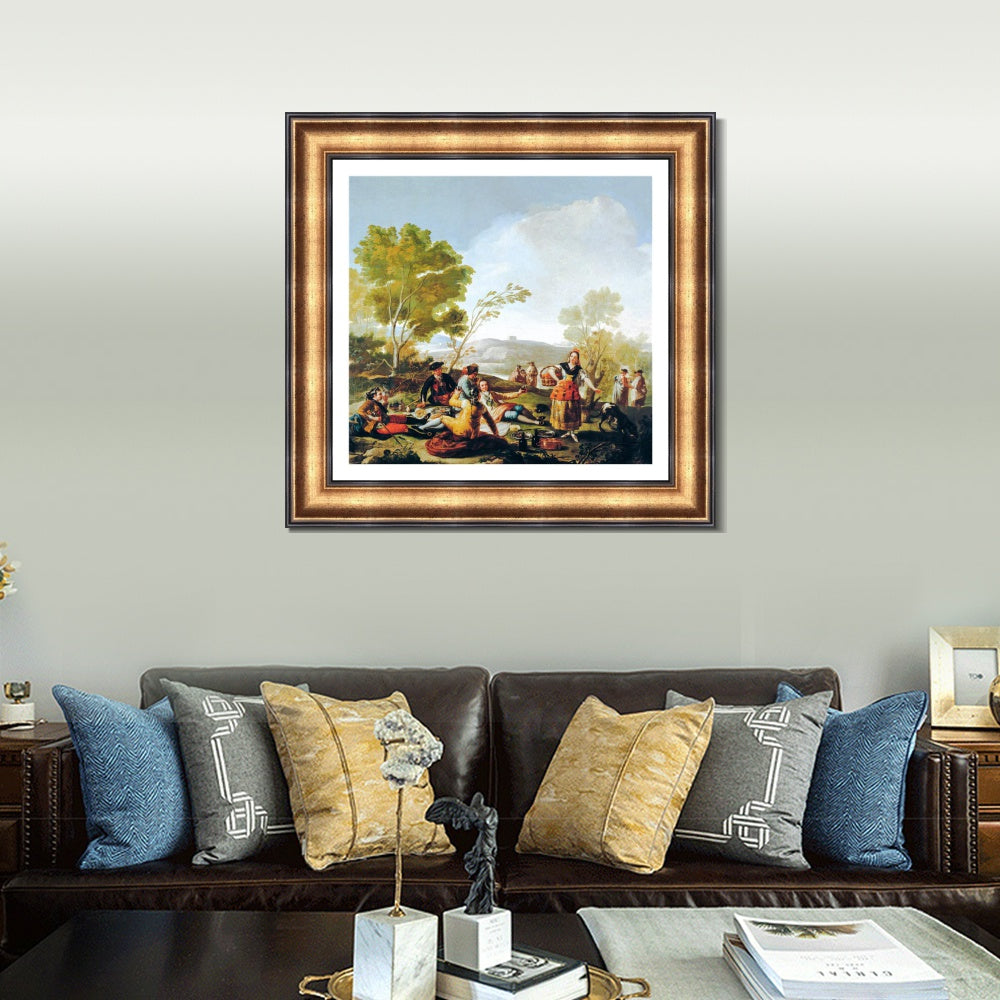 INVIN ART Framed Canvas Art Giclee Print La merienda a orilla del Manzanares by Francisco De Goya Wall Art