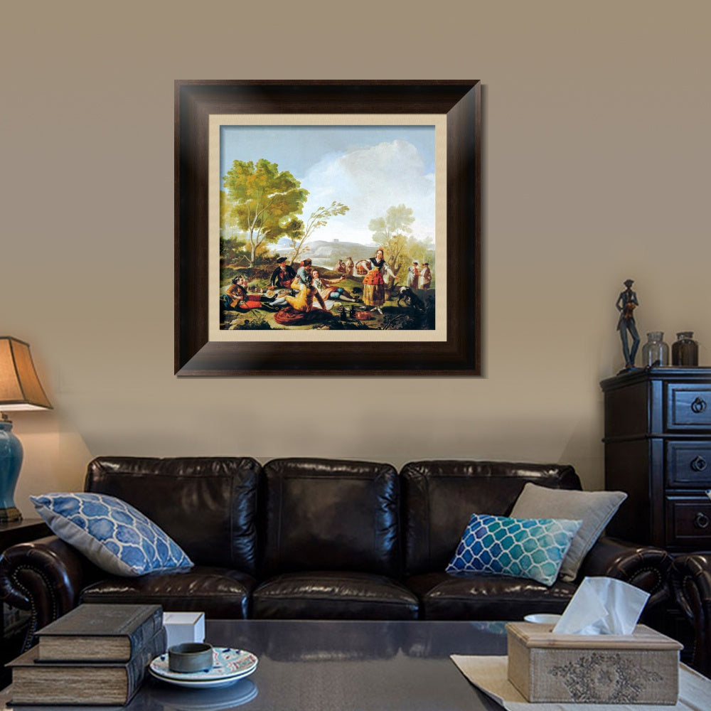 INVIN ART Framed Canvas Art Giclee Print La merienda a orilla del Manzanares by Francisco De Goya Wall Art
