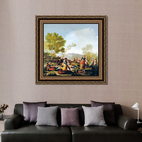 INVIN ART Framed Canvas Art Giclee Print La merienda a orilla del Manzanares by Francisco De Goya Wall Art Living Room Home Office Decorations