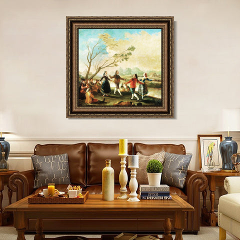 INVIN ART Framed Canvas Art Giclee Print Dance on The Banks of The River Manzanares by Francisco De Goya Wall Art Living Room Home Office Decorations