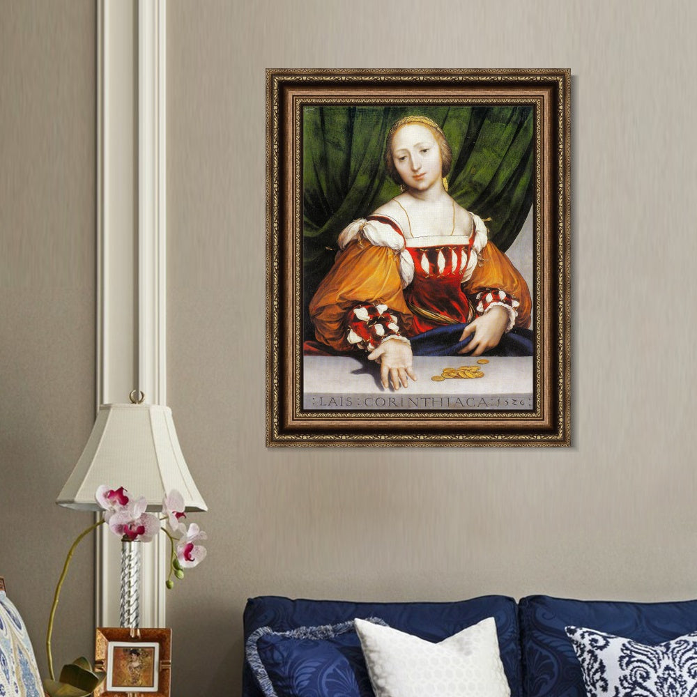 INVIN ART Framed Canvas Art Giclee Print Lais of Corinth by Hans Holbein the Younger Wall Art