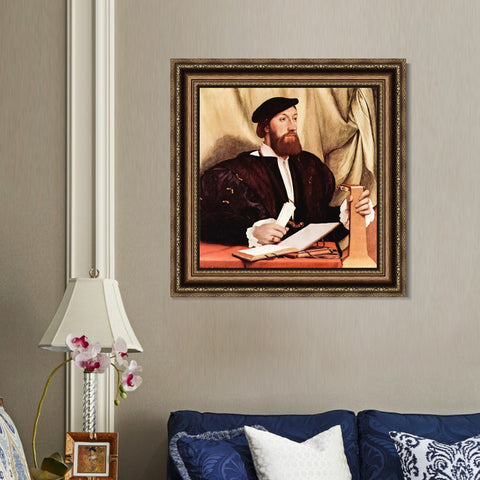 INVIN ART Framed Canvas Art Giclee Print Unknown Gentleman with Music Books and lute by Hans Holbein the Younger Wall Art Living Room Home Office Decorations
