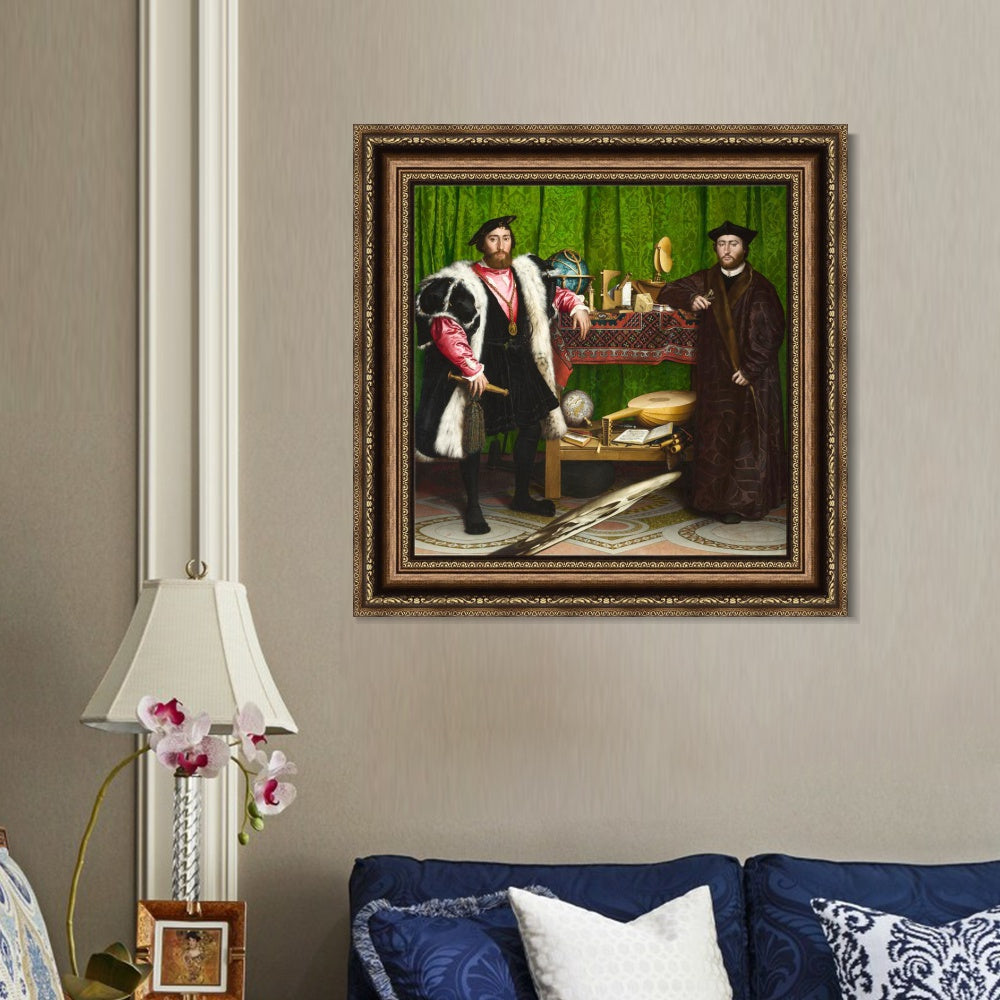 INVIN ART Framed Canvas Art Giclee Print The Ambassadors (1533) by Hans Holbein the Younger Wall Art