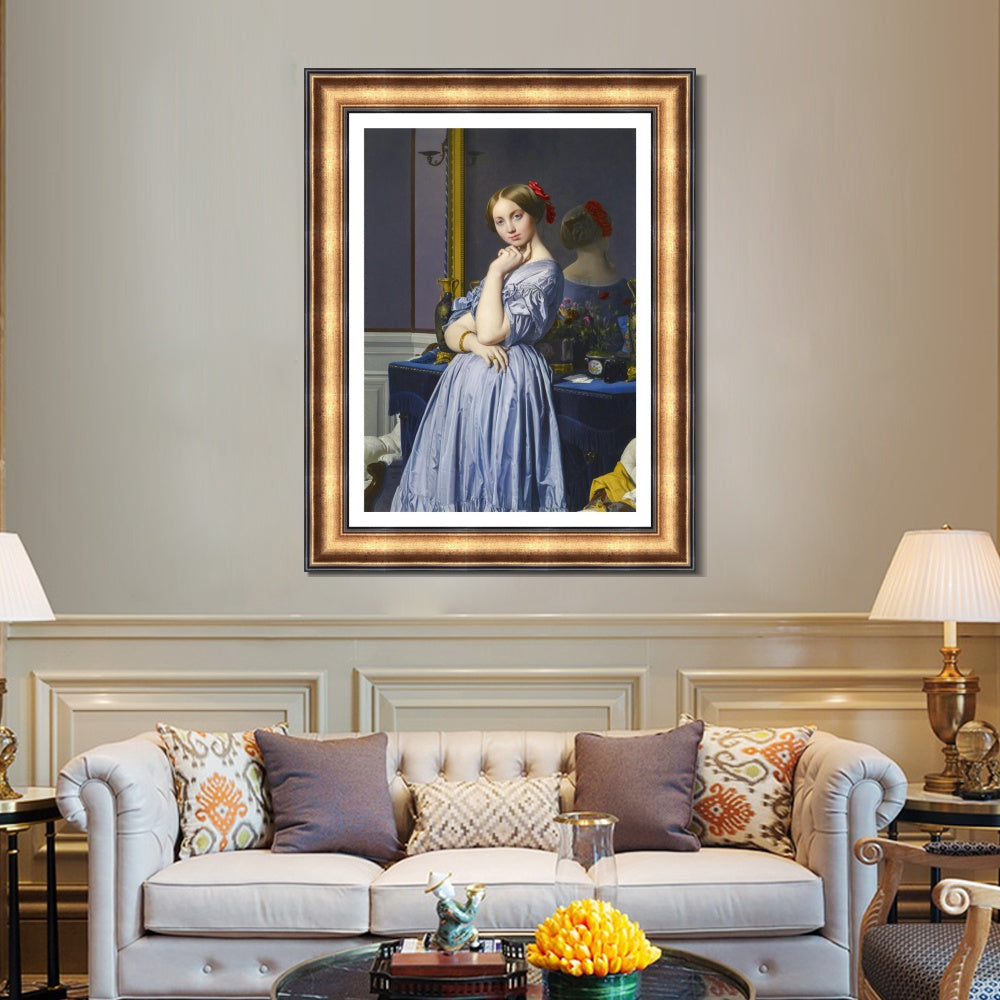 INVIN ART Framed Canvas Art Giclee Print Comtesse d'Haussonville by Jean Auguste Dominique Ingres Wall Art