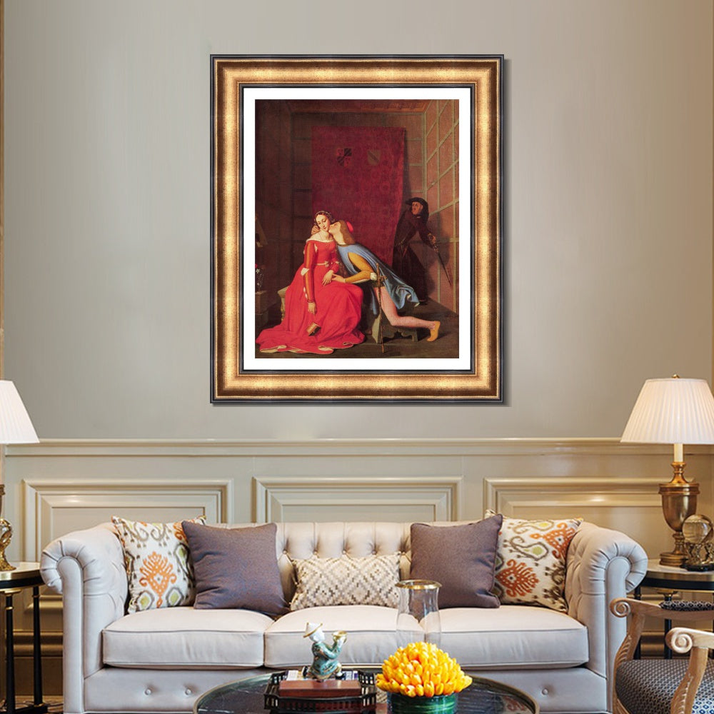 INVIN ART Framed Canvas Art Giclee Print Paolo and Francesca by Jean Auguste Dominique Ingres Wall Art