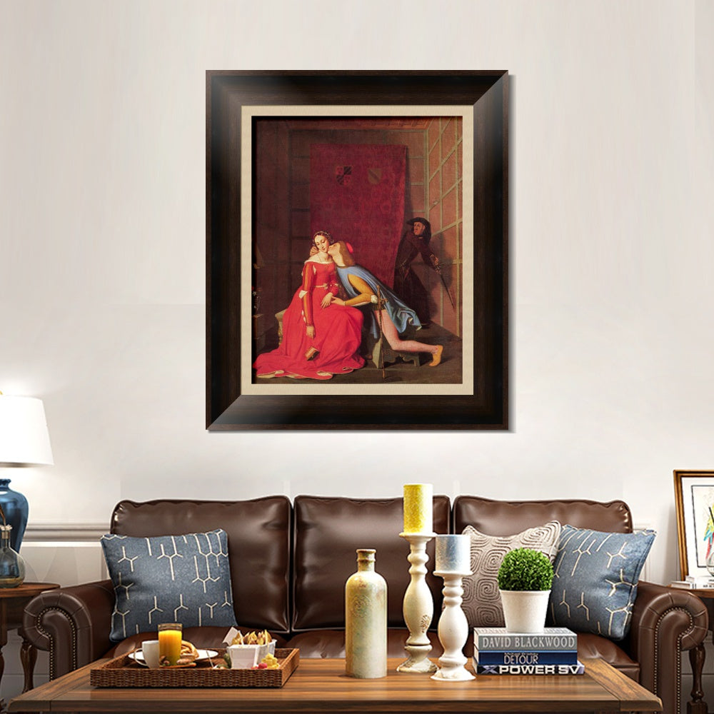 INVIN ART Framed Canvas Art Giclee Print Paolo and Francesca by Jean Auguste Dominique Ingres Wall Art