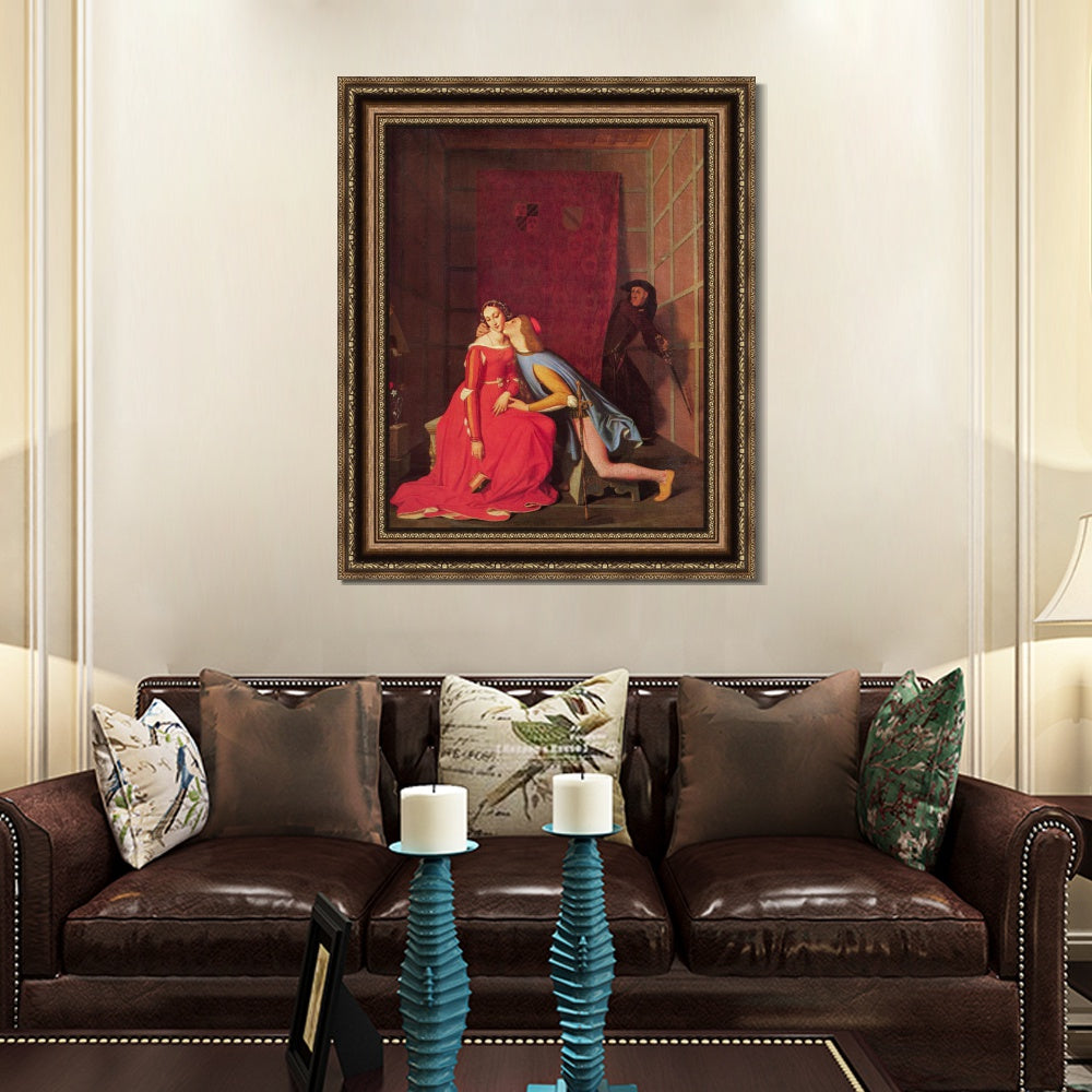 INVIN ART Framed Canvas Art Giclee Print Paolo and Francesca by Jean Auguste Dominique Ingres Wall Art