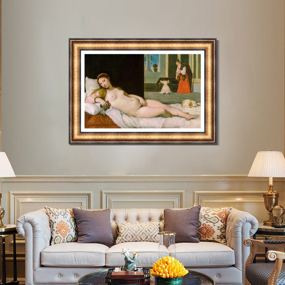 INVIN ART Framed Canvas Art Giclee Print Reclining Venus by Jean Auguste Dominique Ingres Wall Art