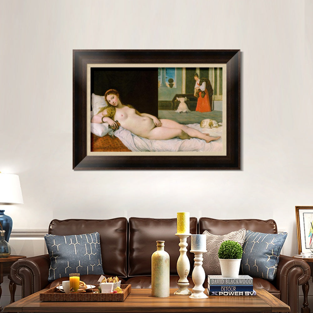 INVIN ART Framed Canvas Art Giclee Print Reclining Venus by Jean Auguste Dominique Ingres Wall Art