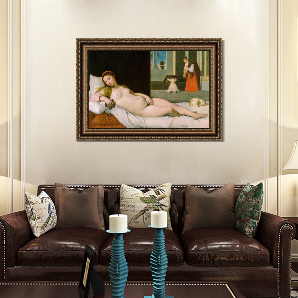 INVIN ART Framed Canvas Art Giclee Print Reclining Venus by Jean Auguste Dominique Ingres Wall Art