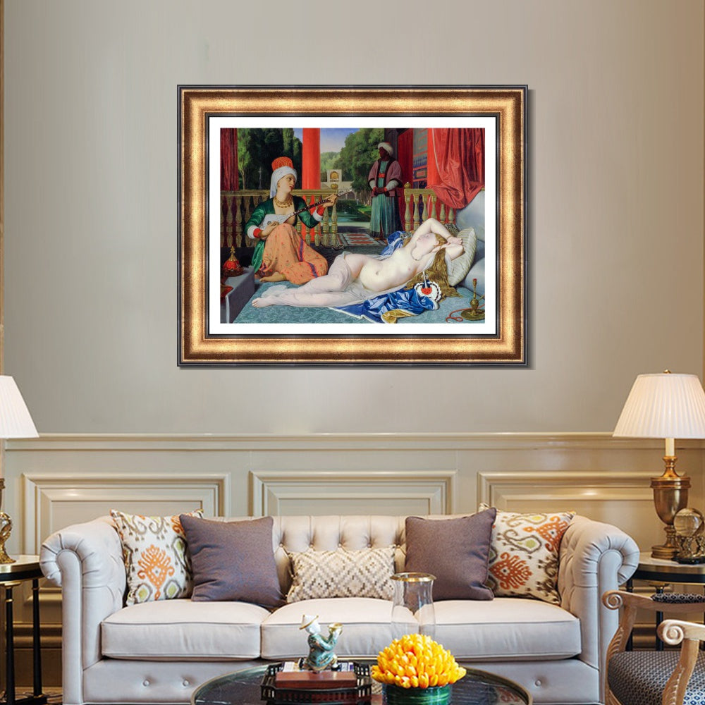 INVIN ART Framed Canvas Art Giclee Print Odalisque with a Slave by Jean Auguste Dominique Ingres Wall Art